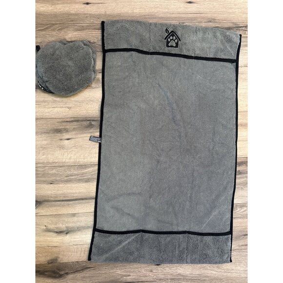 Dog Drying Towel & Glove Set For Pet Grooming Gray Microfiber Fast Absorbent 35" - Picture 4 of 12